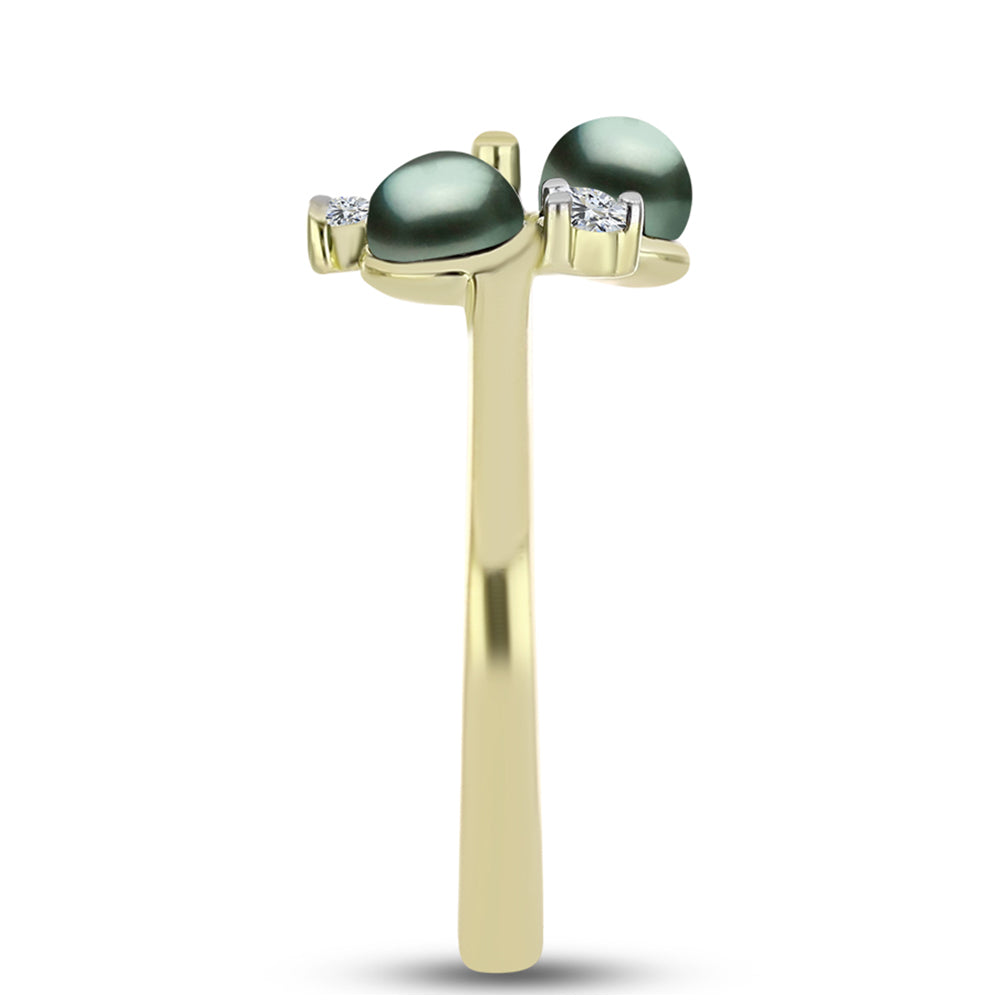 Goldplattierter Silberring mit Tahitigrüne-Illusion Süßwasserperle und weißem Topas