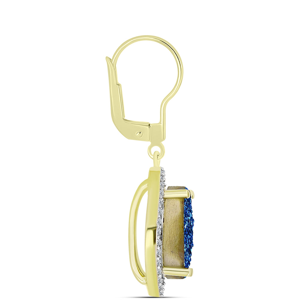 Goldplattierte Silberohrringe mit blauer Druse und weißem Topas
