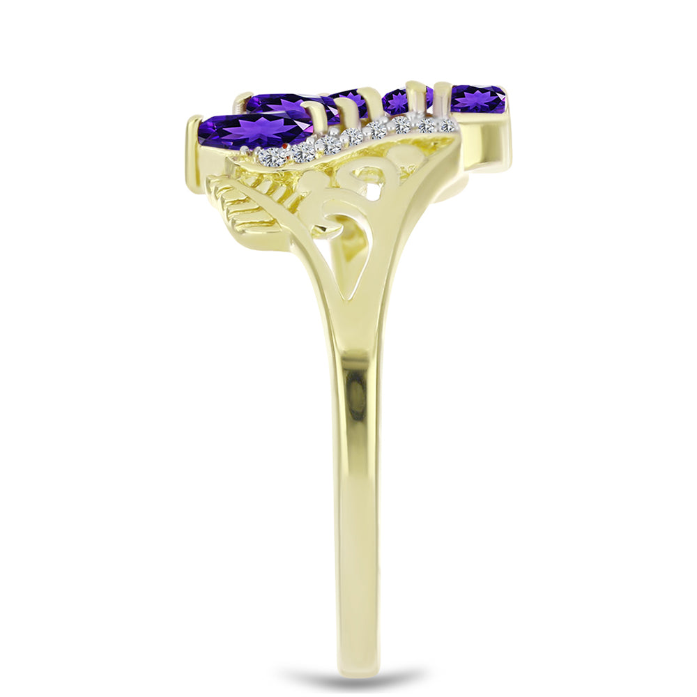 Goldplattierter Silberring mit marokkanischem Amethyst und weißem Topas
