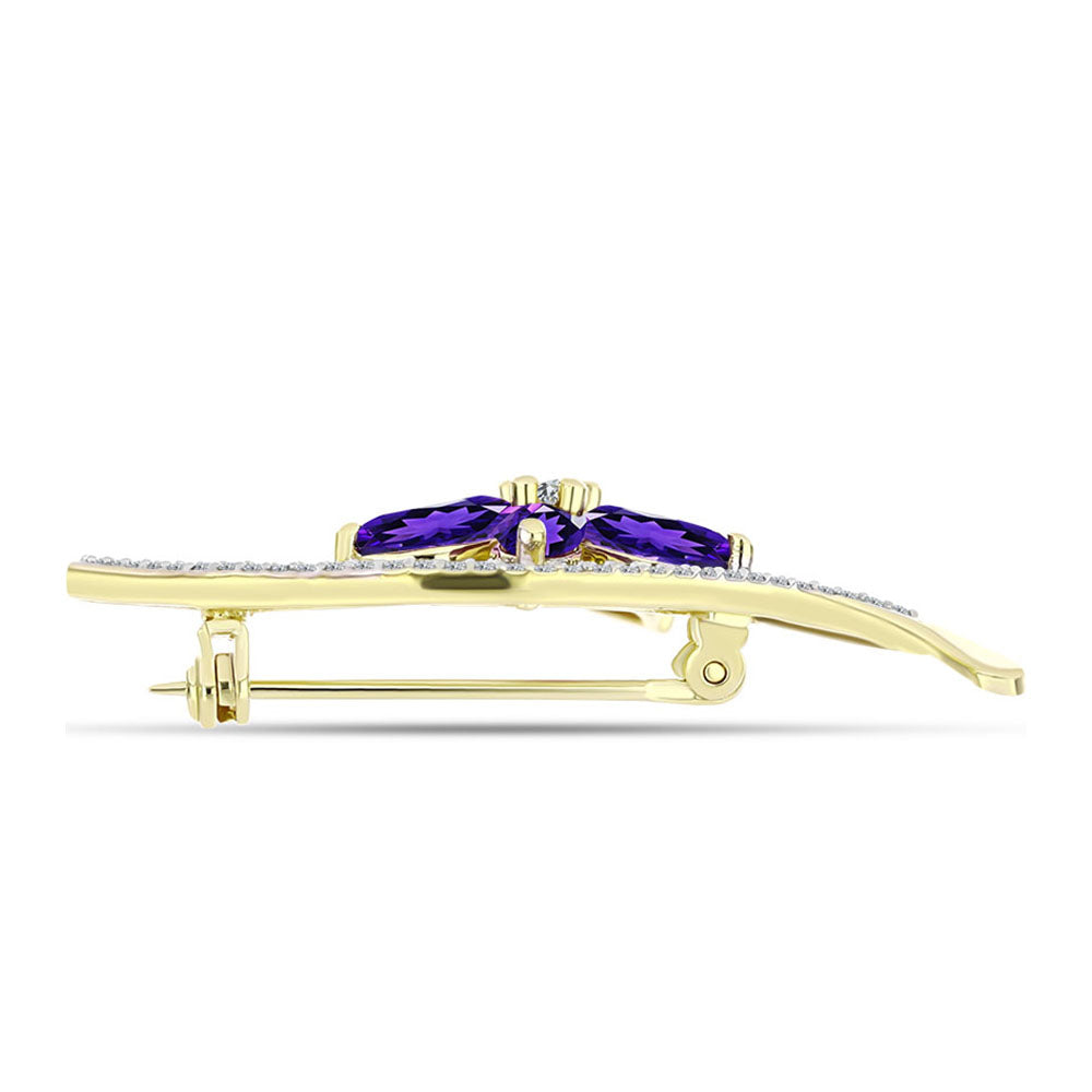 Goldplattierte Silberbrosche mit marokkanischem Amethyst und weißem Topas
