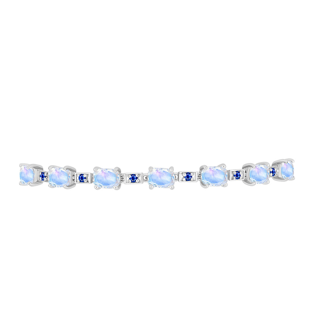 Silberarmband mit australischem blauem Saphir und Regenbogenmondstein