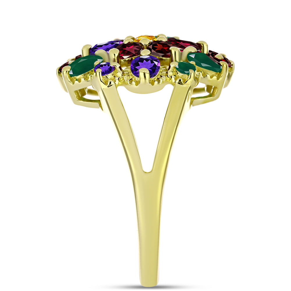 Goldplattierter Silberring mit marokkanischem Amethyst und grünem Achat