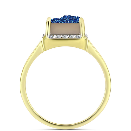 Goldplattierter Silberring mit blauer Druse und weißem Topas