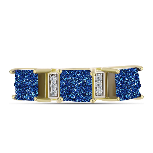 Goldplattierter Silberring mit blauer Druse und weißem Topas