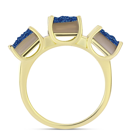 Goldplattierter Silberring mit blauer Druse und weißem Topas