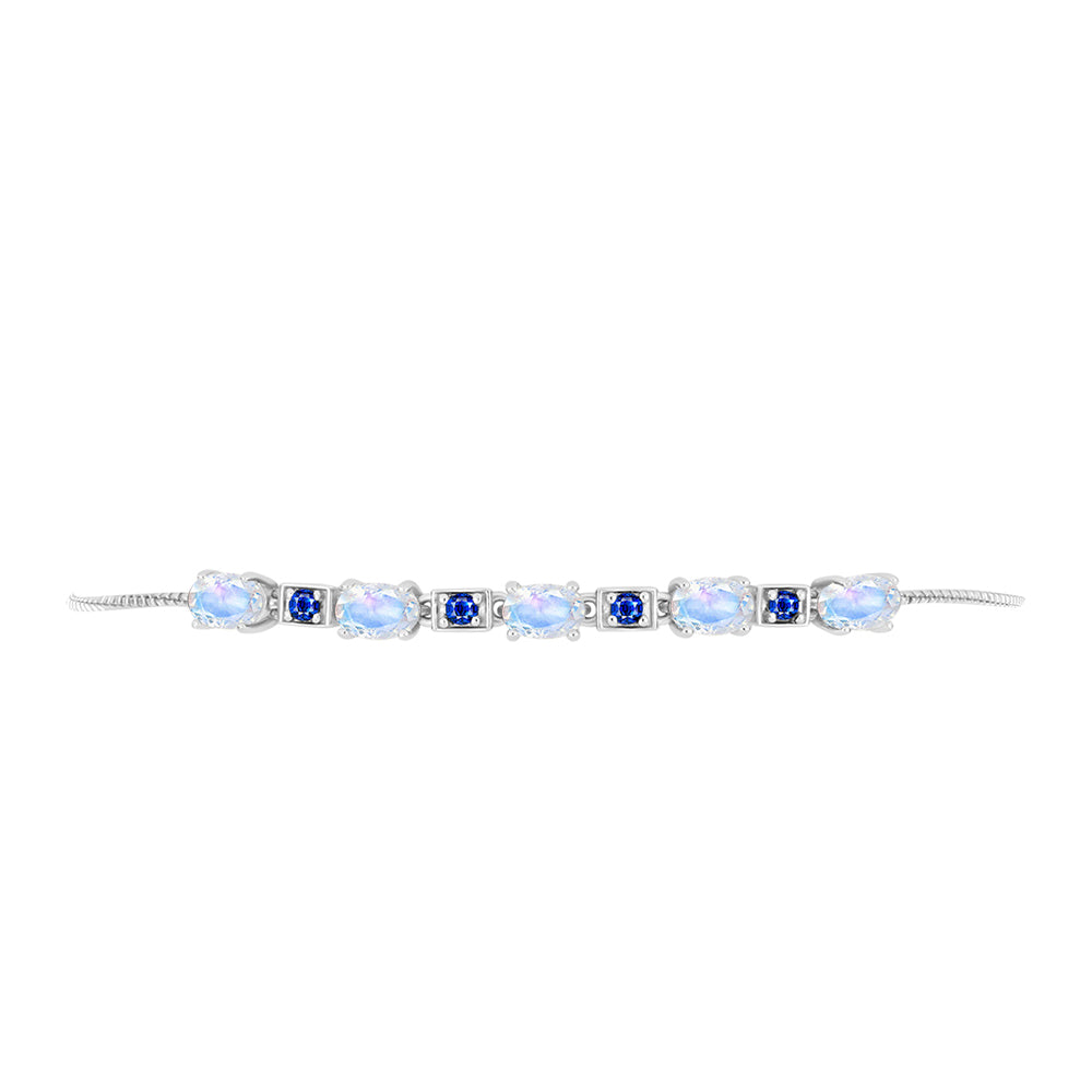 Silberarmband mit australischem blauem Saphir und Regenbogenmondstein