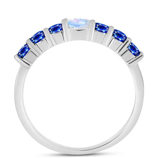 Silberring mit australischem blauem Saphir und Regenbogenmondstein