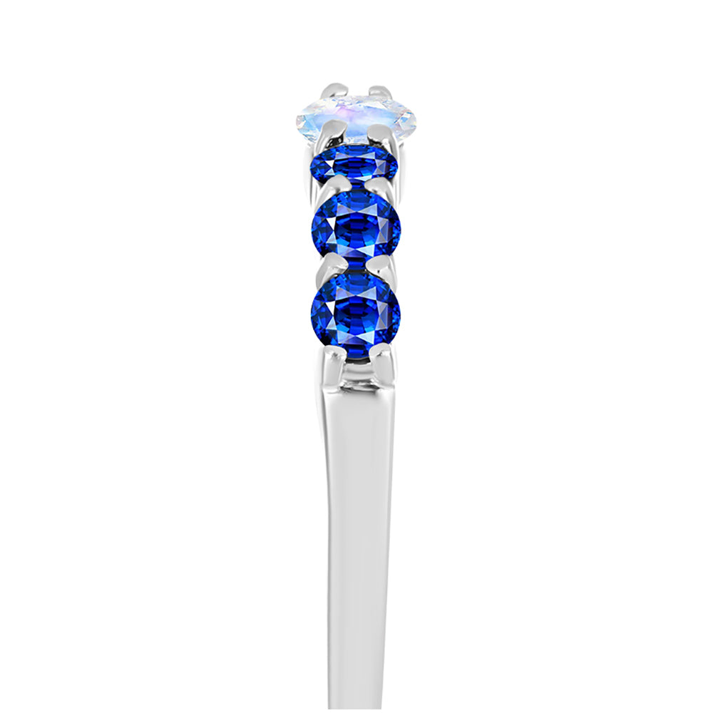 Silberring mit australischem blauem Saphir und Regenbogenmondstein