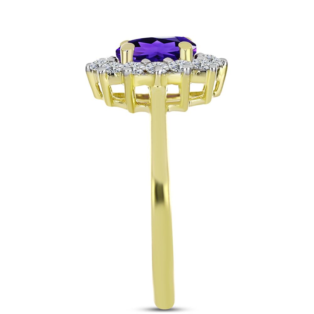 Goldplattierter Silberring mit marokkanischem Amethyst und weißem Topas