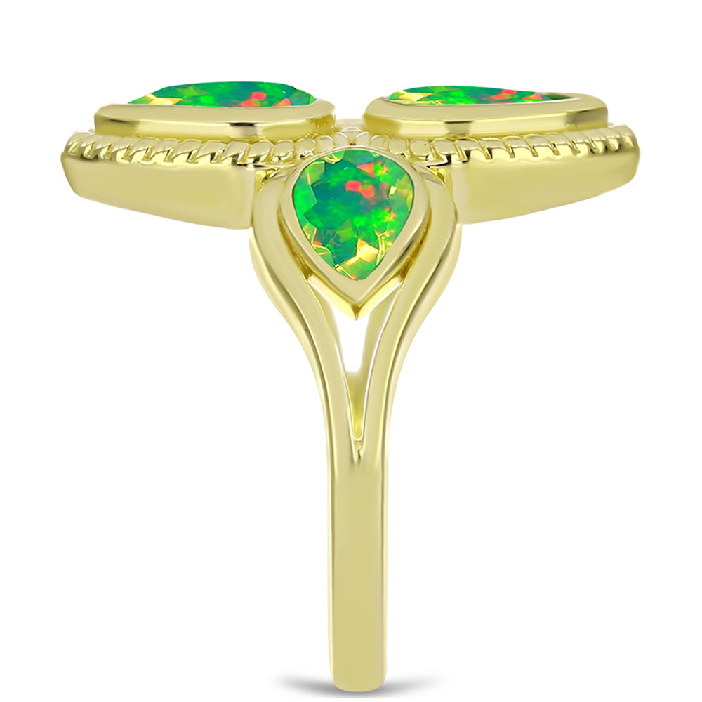 Goldplattierter Silberring mit grünem äthiopischem Opal aus Lega Dembi