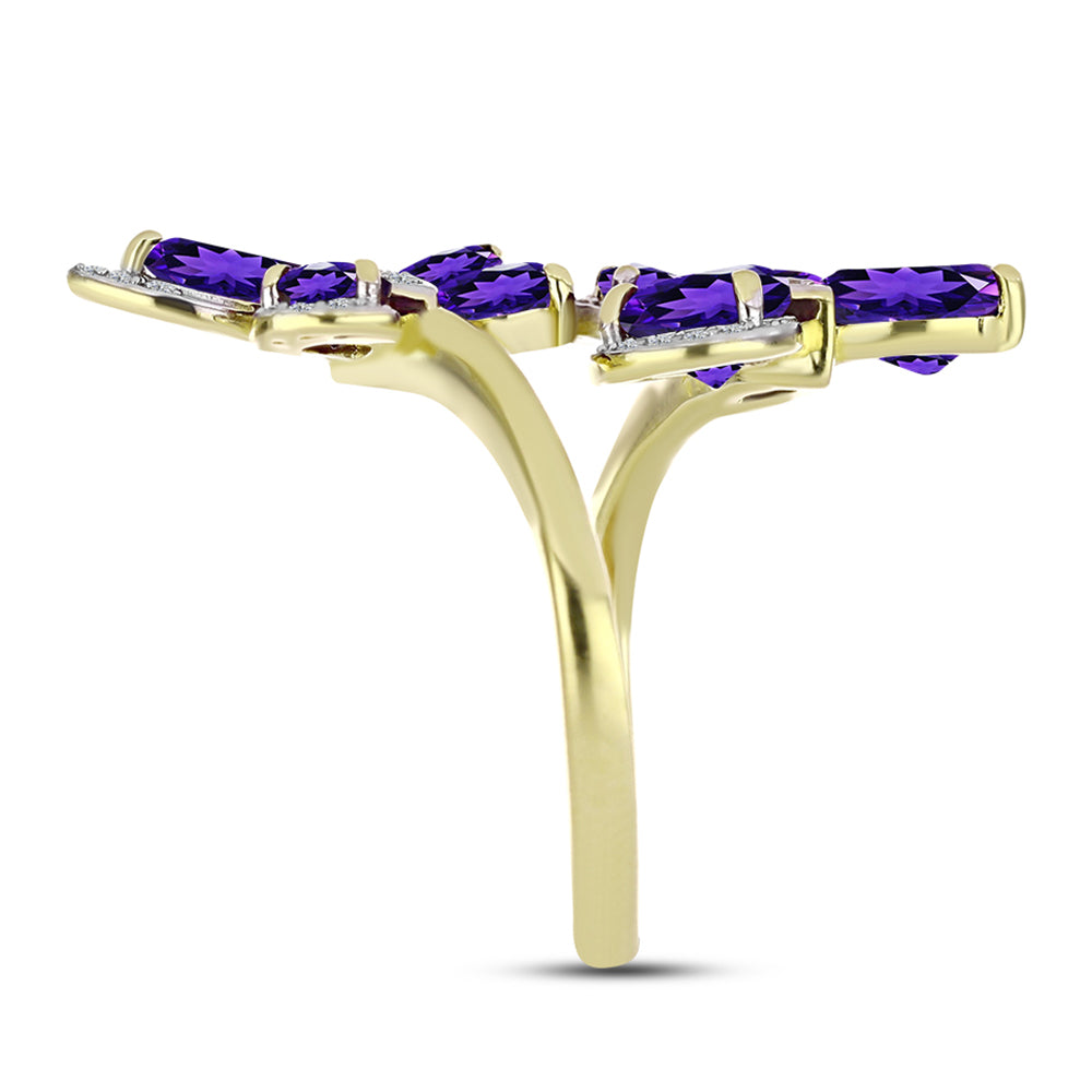 Goldplattierter Silberring mit marokkanischem Amethyst und weißem Topas