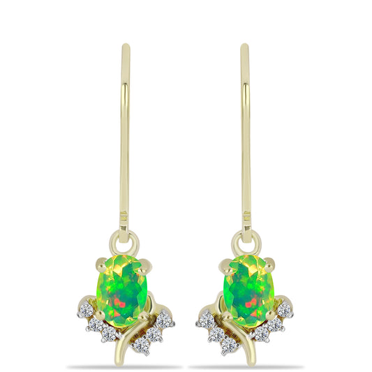 Goldplattierte Silberohrringe mit grünem äthiopischem Opal aus Lega Dembi und weißem Topas