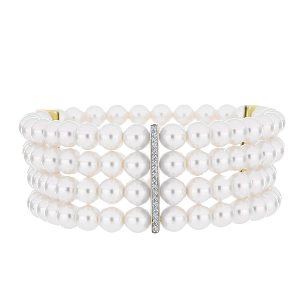 Goldplattiertes Silberarmband mit weißer Süßwasserperle und weißem Topas