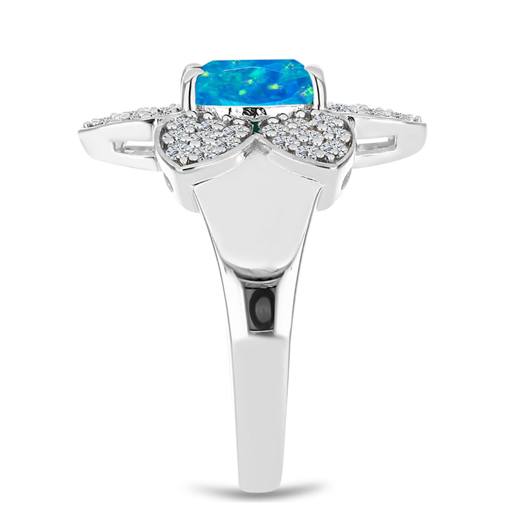 Silberring mit äthiopischem Paraiba-Blauopal und weißem Topas