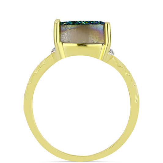 Goldplattierter Silberring mit grüner Druse und weißem Topas