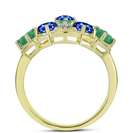 Goldplattierter Silberring mit brasilianischem Smaragd und australischem blauem Saphir