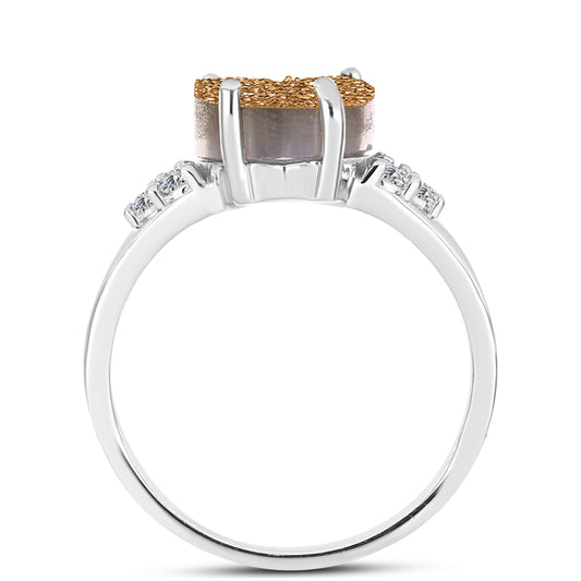 Silberring mit goldfarbener Druse und weißem Topas