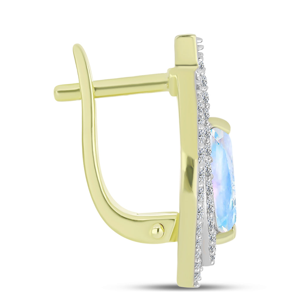 Goldplattierte Silberohrringe mit Regenbogenmondstein und weißem Topas