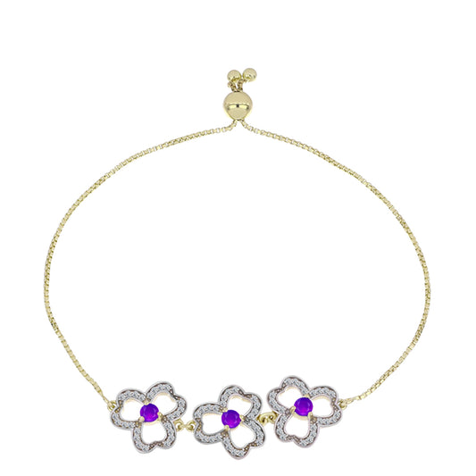 Goldplattiertes Silberarmband mit lila Achat und weißem Topas