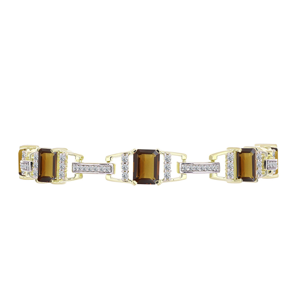 Goldplattiertes Silberarmband mit Cognac-Quarz und weißem Topas