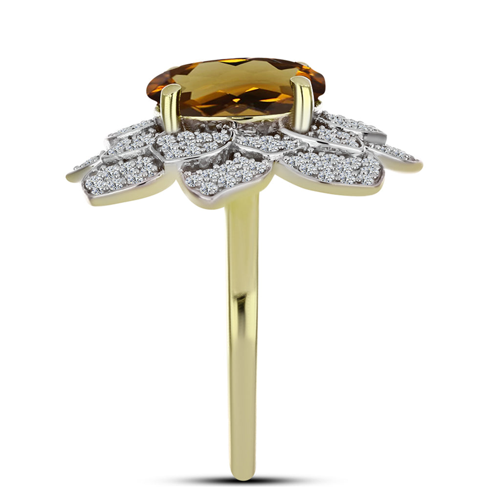 Goldplattierter Silberring mit Cognac-Quarz und weißem Topas
