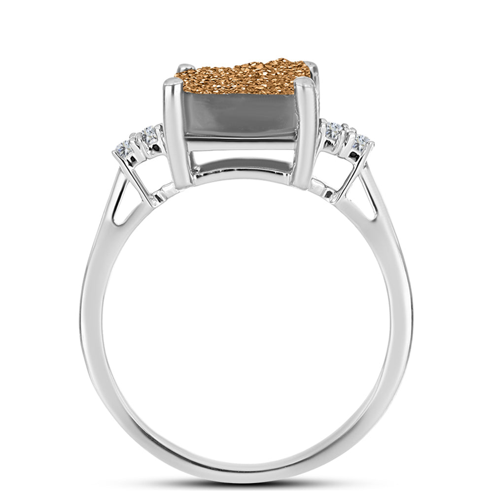 Silberring mit goldfarbener Druse und weißem Topas