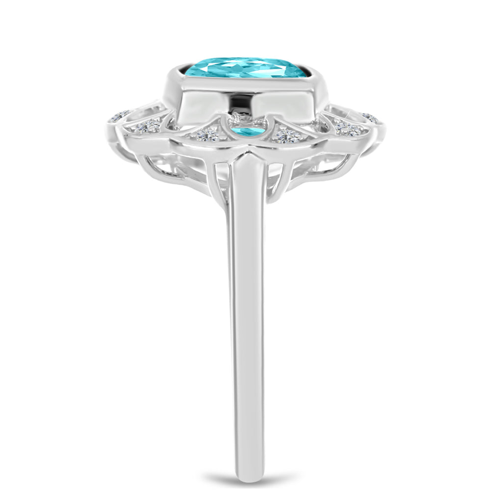Silberring mit Paraiba Quarz und weißem Topas