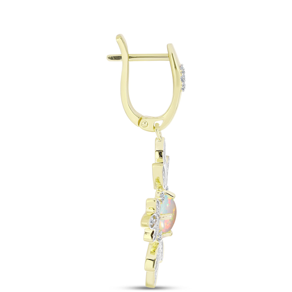 Goldplattierte Silberohrringe mit Welo-Opal und weißem Topas