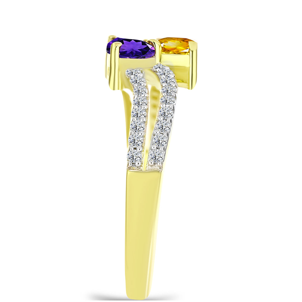 Goldplattierter Silberring mit marokkanischem Amethyst und Zitrin aus dem Ural
