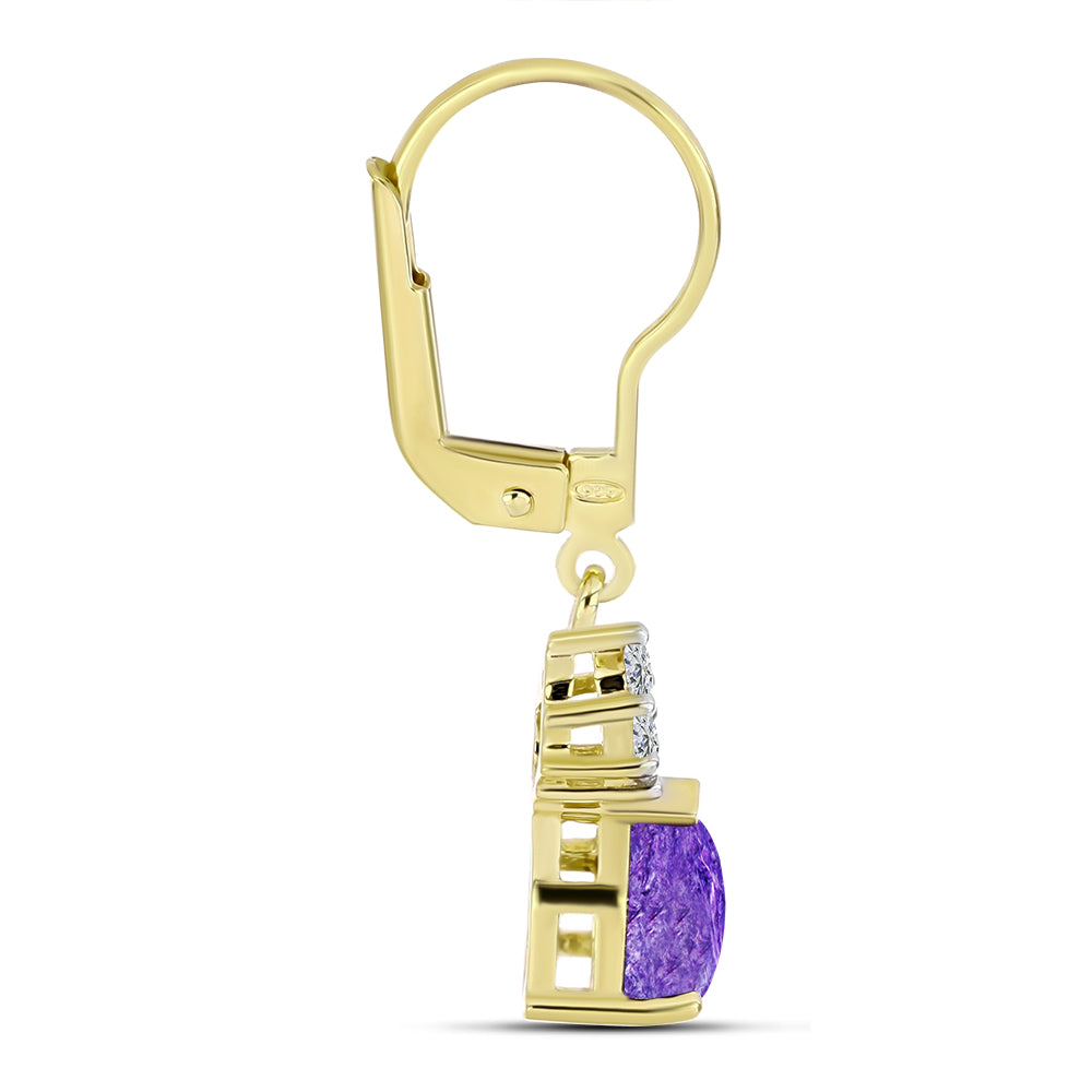 Goldplattierte Silberohrringe mit Charoit und weißem Topas