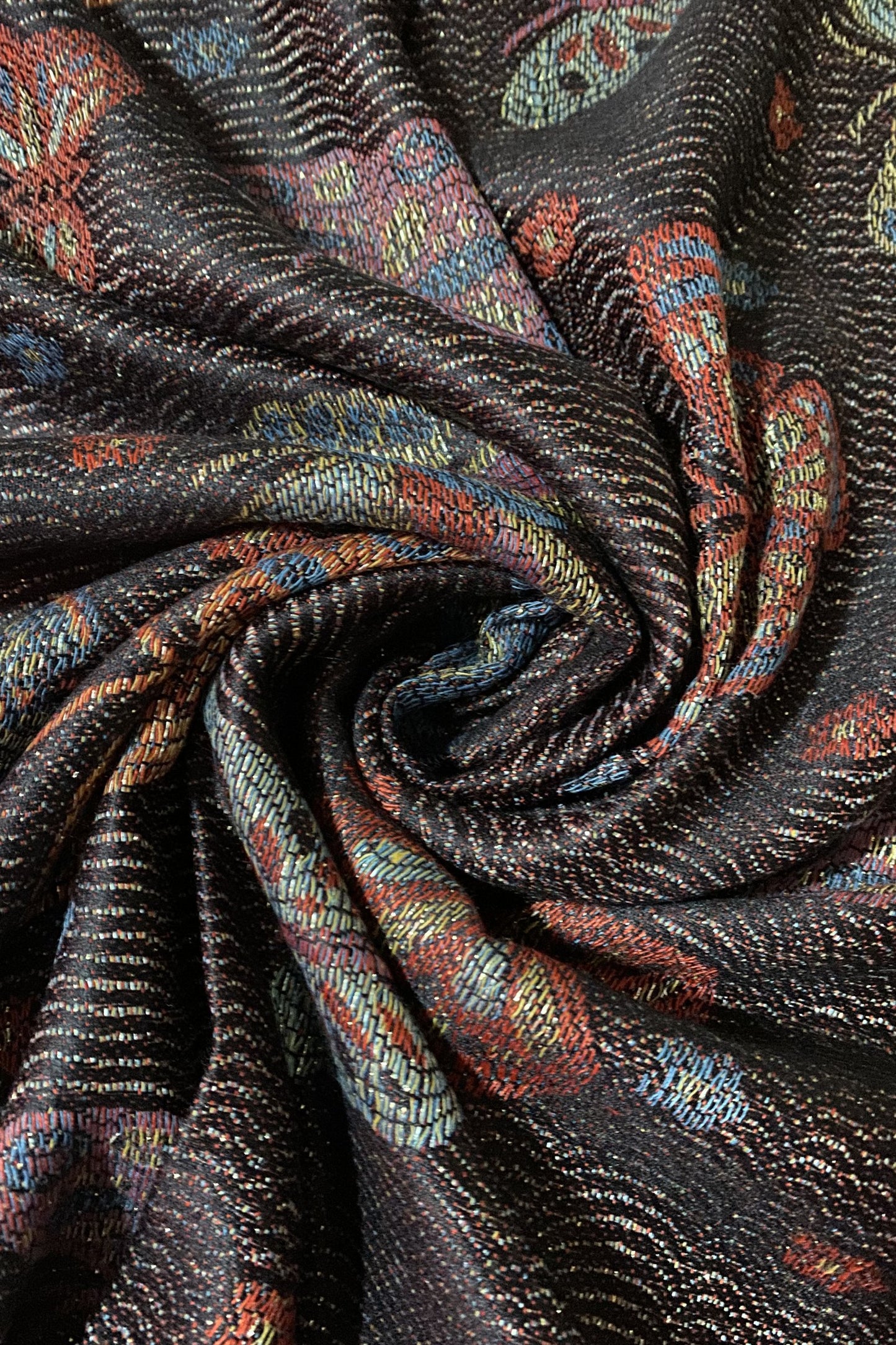 100% Pashmina Cashmere Scarf, 70 cm x 170 cm, Butterfly Patterned Shiny Black, 100% Pashmina