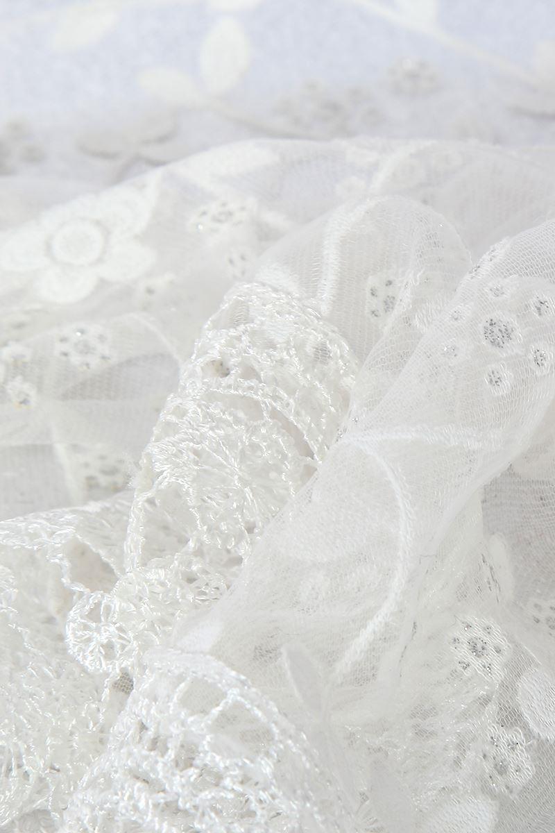 Glitter Flower Patterned Triangle Scarf-Shawl, 45 cm x 45 cm x 170 cm, White