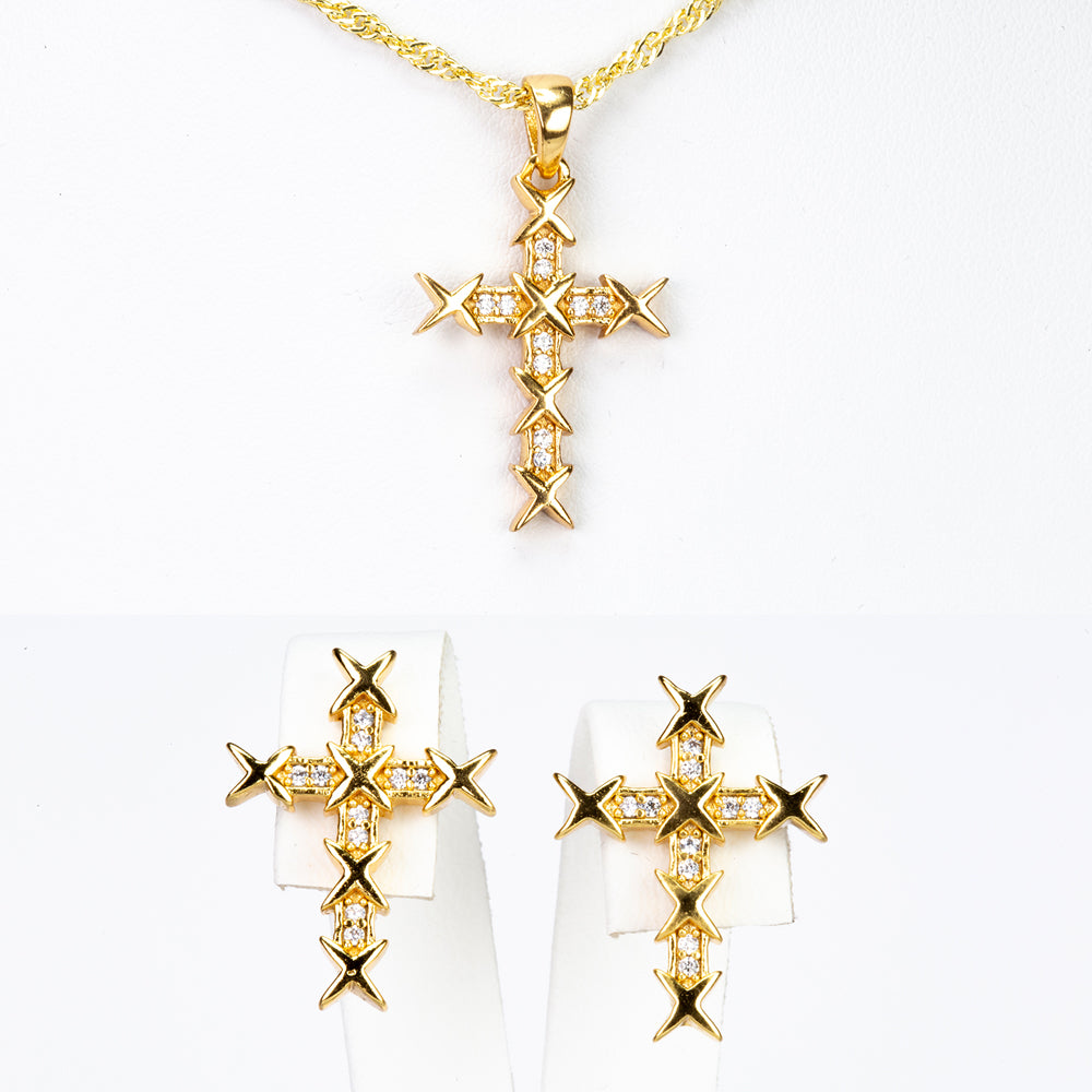 Schmuckgarnitur aus aus goldplattierter Legierung mit weißem Emporia® Kristall