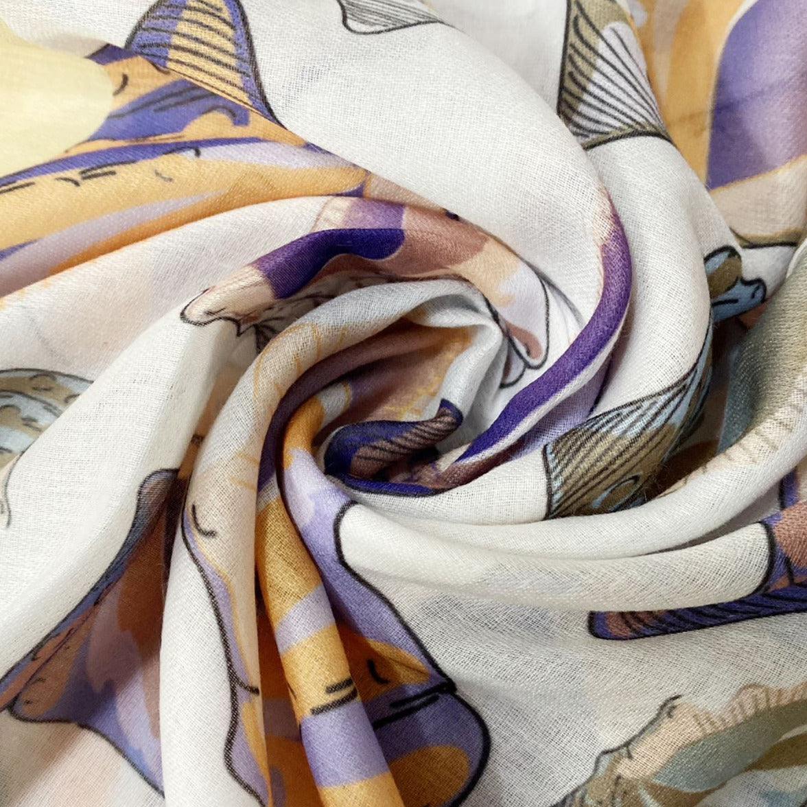 Cotton Scarf-Shawl, 70 cm x 180 cm, White Seashell