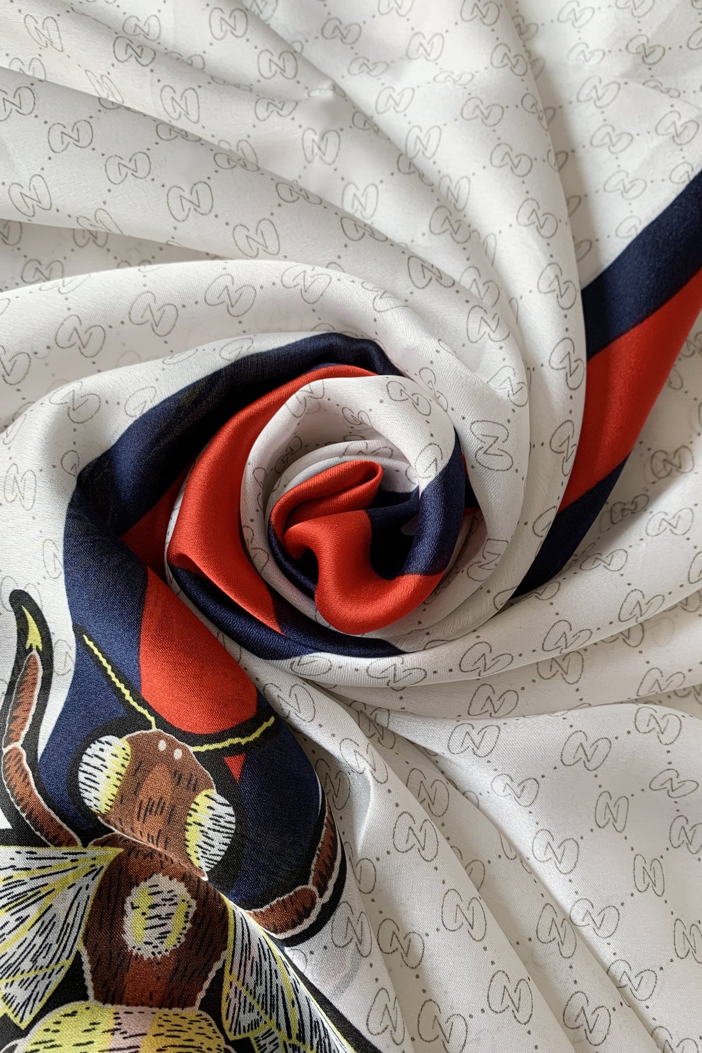 Silk Scarf-Shawl, 90 cm x 180 cm, Fashion Bee with Border, Cream