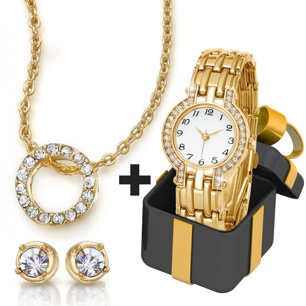 Schmuckgarnitur aus aus goldplattierter Legierung mit weißem Emporia® Kristall