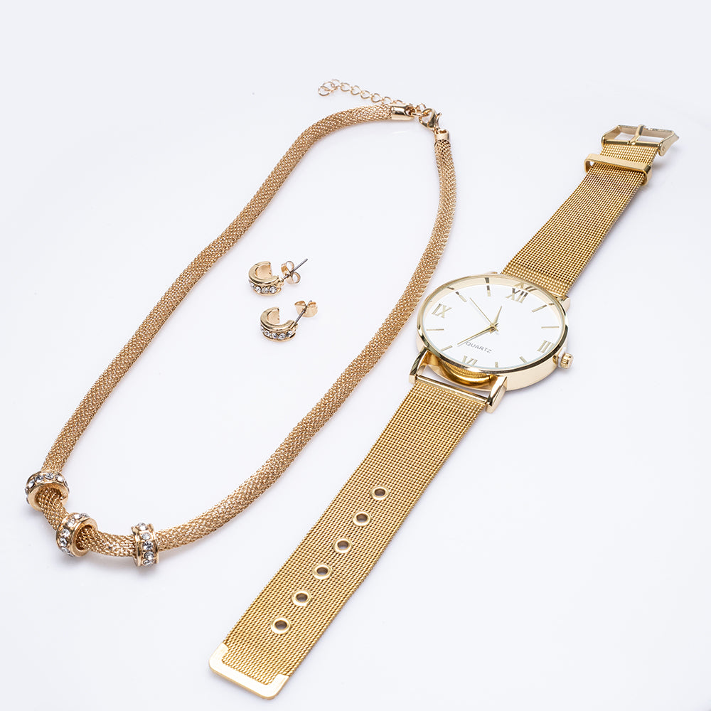 Schmuckgarnitur aus aus goldplattierter Legierung mit weißem Emporia® Kristall