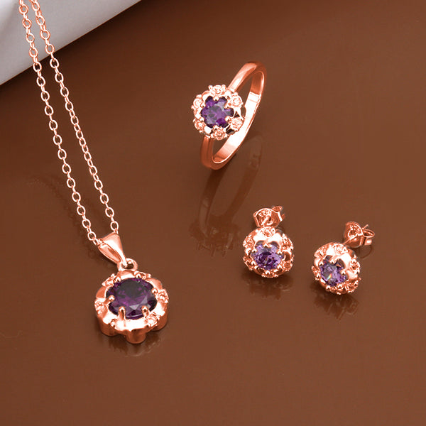 Schmuckgarnitur aus aus goldplattierter Legierung mit purpurfarbenem Emporia® Kristall