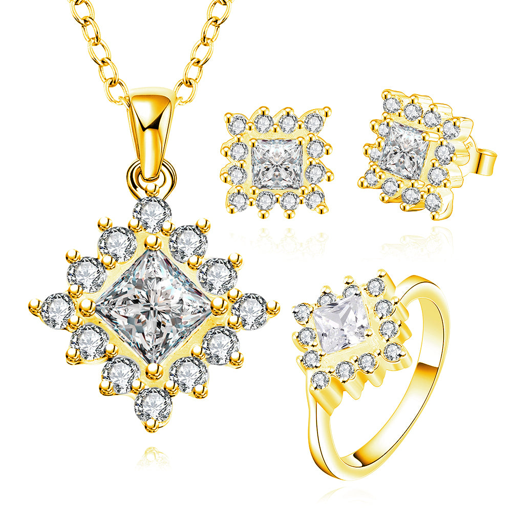 Schmuckgarnitur aus aus goldplattierter Legierung mit weißem Emporia® Kristall