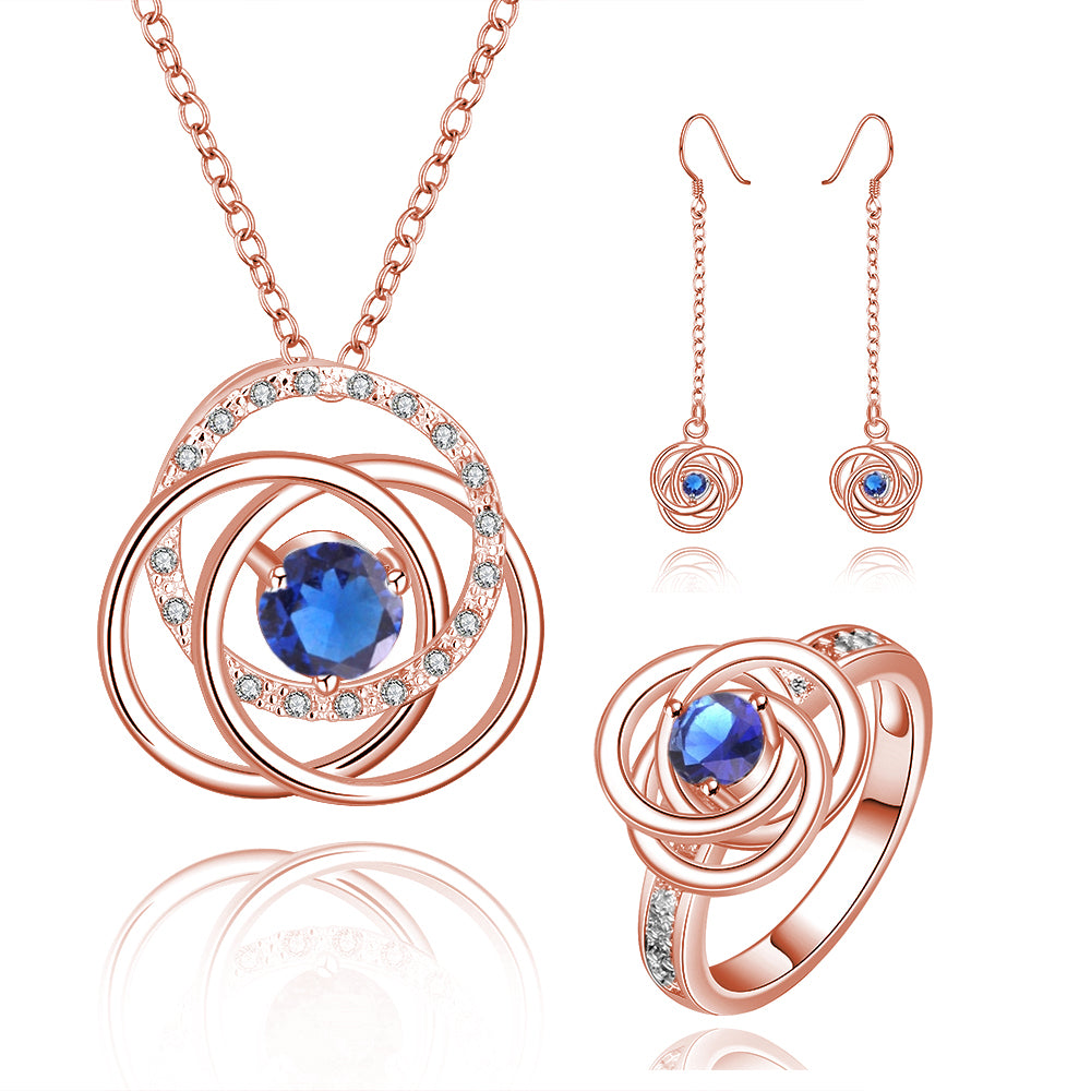 Schmuckgarnitur aus aus goldplattierter Legierung mit blauem Emporia®-Kristall
