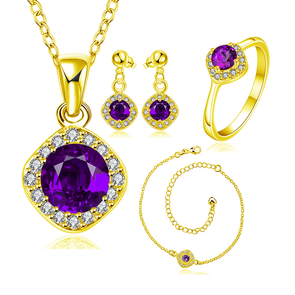 Schmuckgarnitur aus aus goldplattierter Legierung mit purpurfarbenem Emporia® Kristall