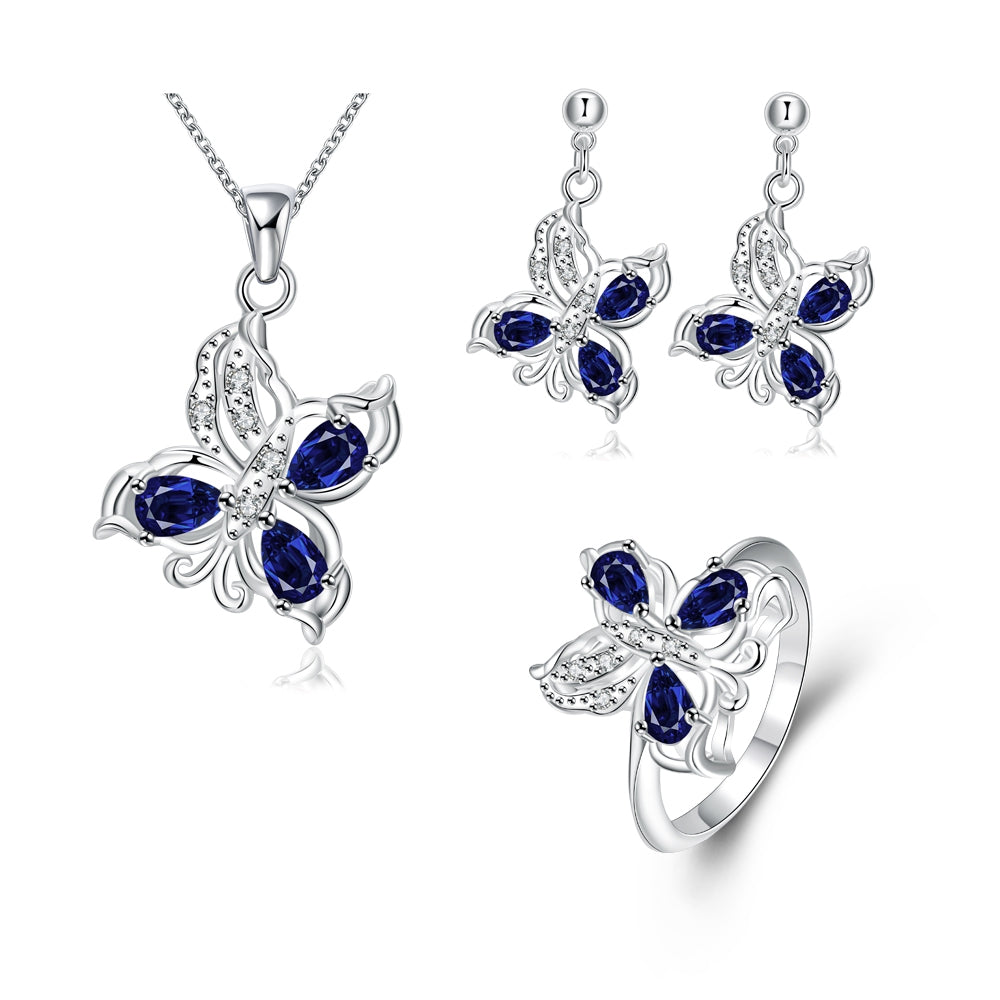 Schmuckgarnitur aus aus goldplattierter Legierung mit blauem Emporia®-Kristall