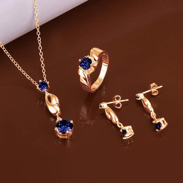 Schmuckgarnitur aus aus goldplattierter Legierung mit blauem Emporia®-Kristall