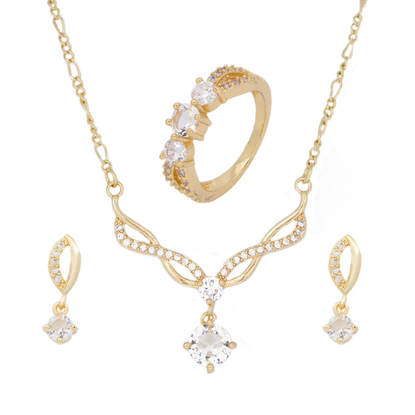 Schmuckgarnitur aus aus goldplattierter Legierung mit weißem Emporia® Kristall