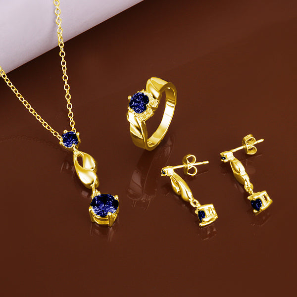 Schmuckgarnitur aus aus goldplattierter Legierung mit blauem Emporia®-Kristall