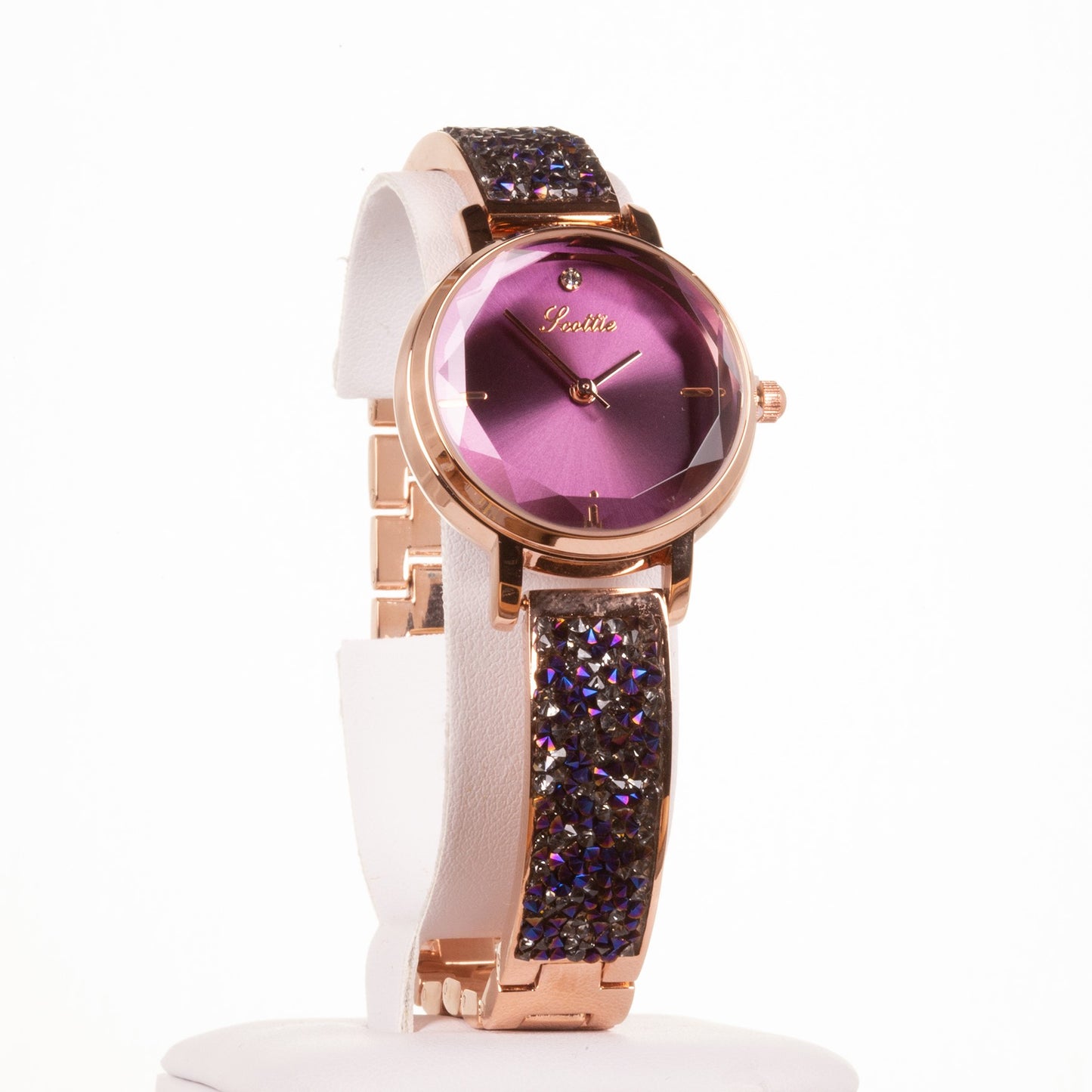 Luxury alloy watch with stones, japanese miyota movement, PURPLE colour dial, with gift box, 19 cm