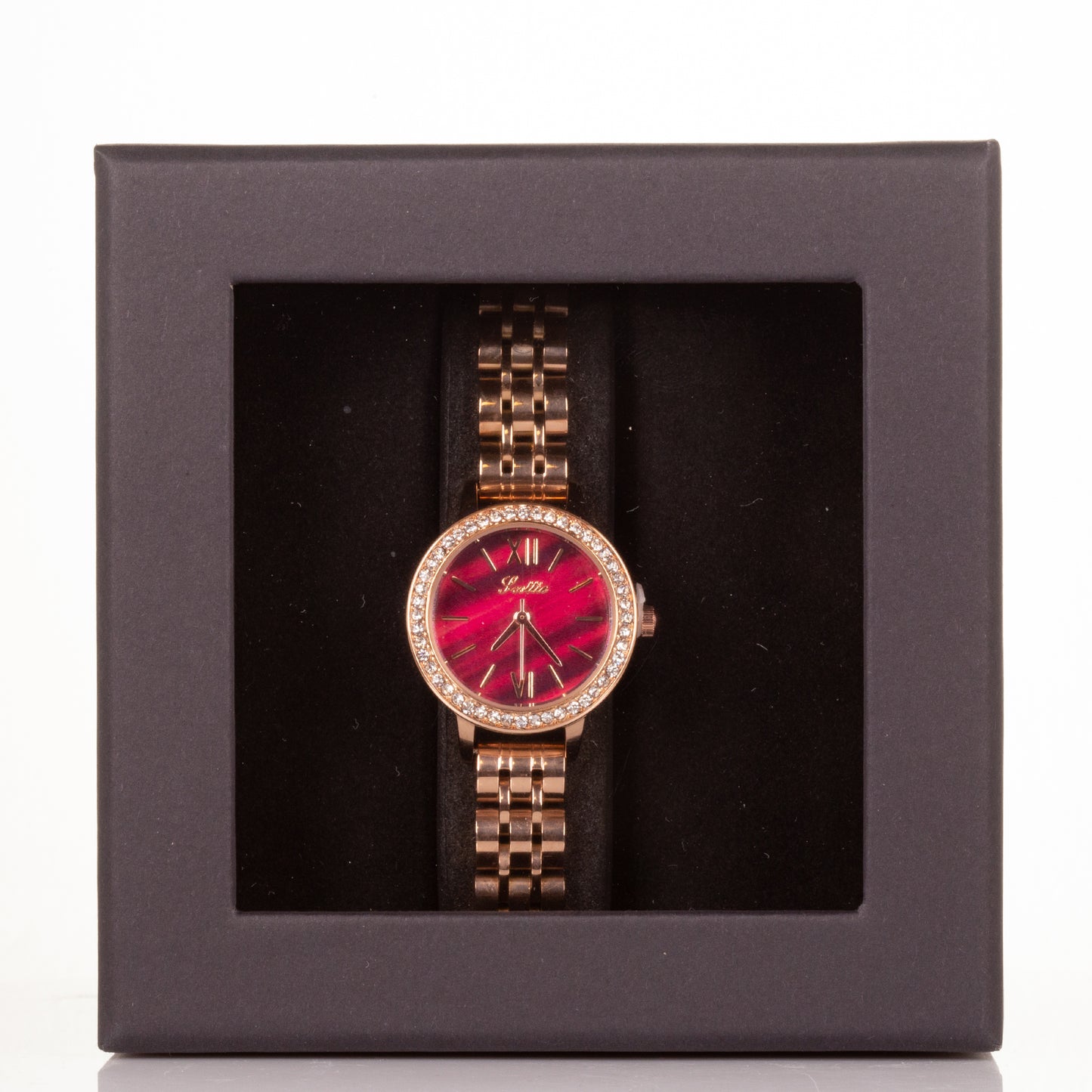 Luxury alloy watch with stones, japanese miyota movement, RED colour dial, with gift box, 18 cm