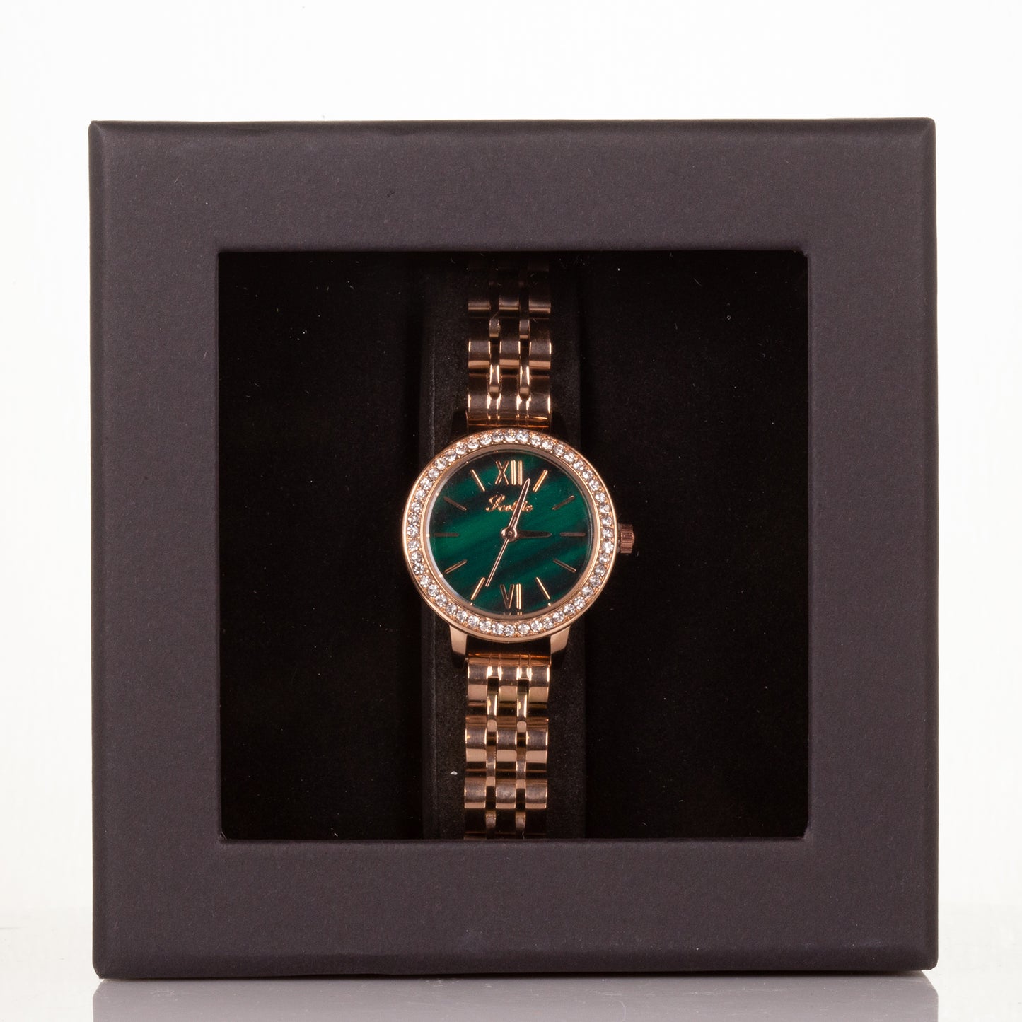 Luxury alloy watch with stones, japanese miyota movement, GREEN colour dial, with gift box, 17 cm