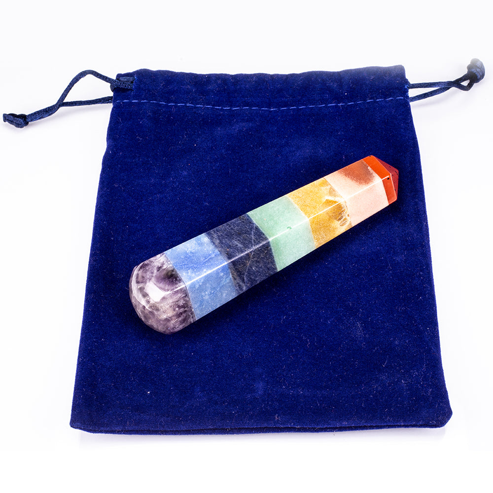 Chakrastab mit Edelsteinen (5cm) + großer Chakrastab mit Edelsteinen (11 cm) ALS GESCHENK mit 2 Etuis
