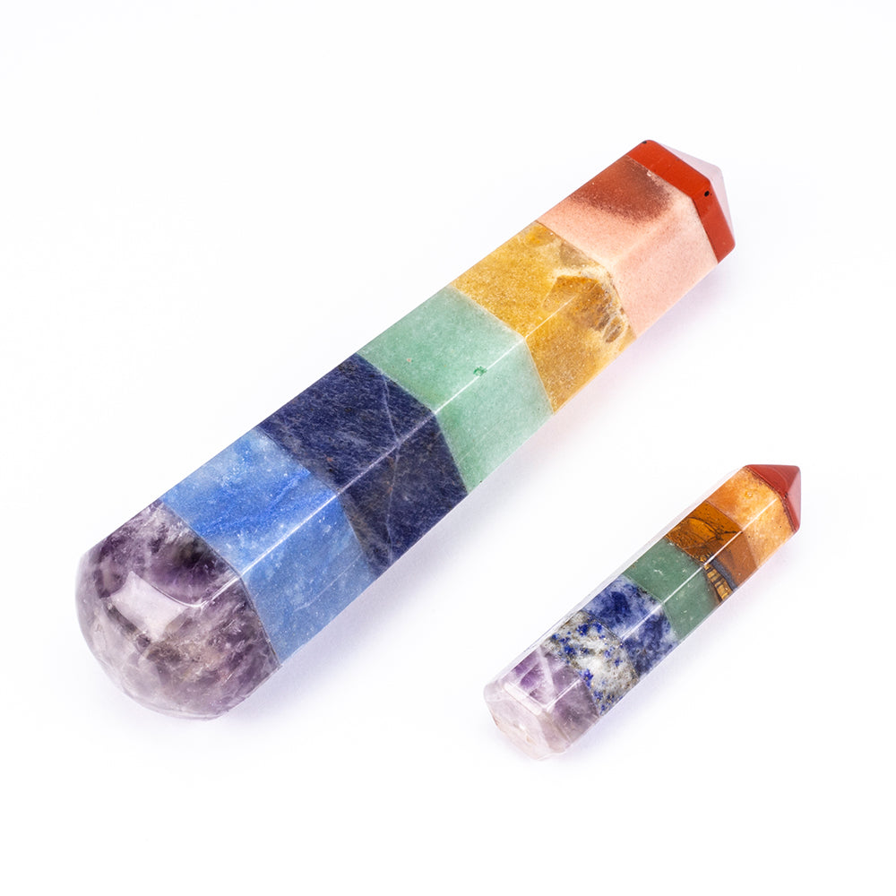 Chakrastab mit Edelsteinen (5cm) + großer Chakrastab mit Edelsteinen (11 cm) ALS GESCHENK mit 2 Etuis